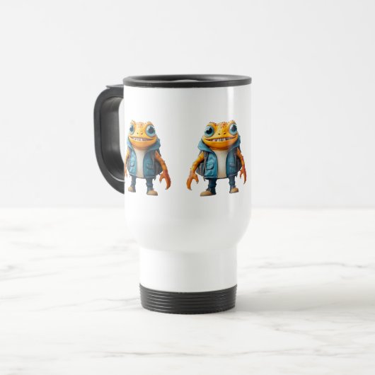Travel mug with custom name and frog image (Devant gauche)