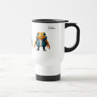 Travel mug with custom name and frog image reisbeker