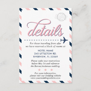Travel Navy Pink Wedding Suite Details Informatiekaartje