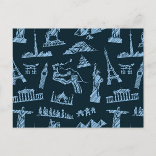 Travel Pattern in Blues Pattern Briefkaart