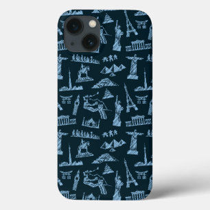 Travel Pattern in Blues Pattern iPhone 13 Hoesje