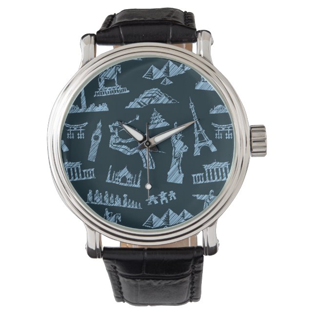 Travel Pattern in Blues Pattern Horloge (Voorkant)