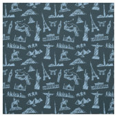 Travel Pattern in Blues Pattern Stof (Swatch)