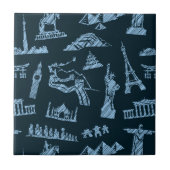 Travel Pattern in Blues Pattern Tegeltje (Voorkant)