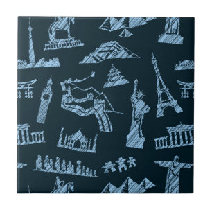 Travel Pattern in Blues Pattern Tegeltje