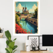 Travel poster Notre Dame, France, (Bureau à domicile)