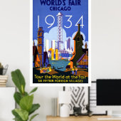 Travel poster van de Chicago World uit 1934 (Thuiskantoor)