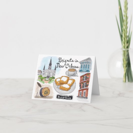 Travel Sketch Notecard: Beignets in New Orleans Kaart (Voorkant)