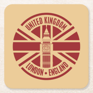 Travel Stamp, Londen Engeland Vierkante Kartonnen Onderzetter