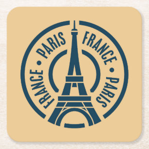 Travel Stamp, Parijs Frankrijk Vierkante Kartonnen Onderzetter