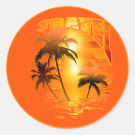 Travel Sunrise Palme Ronde Sticker