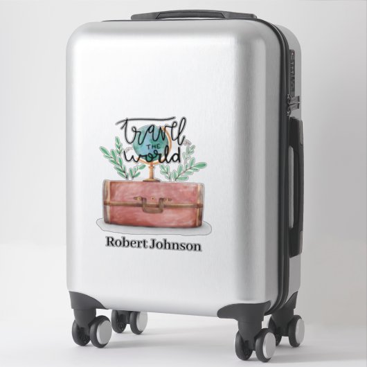 Travel the world toevoegen naam toe sticker (Koffer)