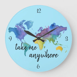 Travel Themed, Watercolor Clock Grote Klok