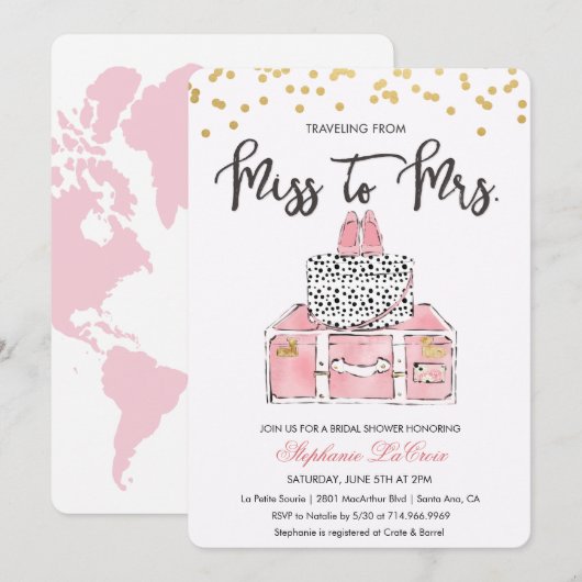 Travel Thleal Floral Bridal Shower Kaart (Voorkant / Achterkant)