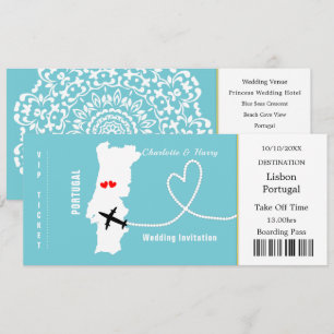 Travel Ticket Boarding Pass Portugal Wedding Kaart