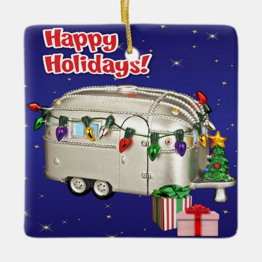 Travel Trailer Camper met lichtcadeaus Keramisch Ornament (Voorkant)