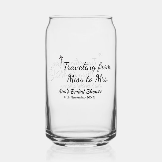 Travel vrijgezellenfeest voeg naam datum miss toe blikvorm glas (Voorkant)