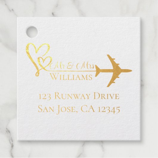 Travel Wedding Vliegtuig & Harten Moderne Luchtvaa Bedankjes Labels (Voorkant)