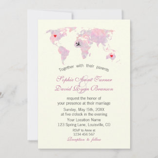 Travel Wedding Watercolor World Map Ivory Kaart