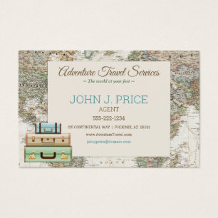 Travel Wereldkaart Agent Modern Bruin Blauw Beige Visitekaartje