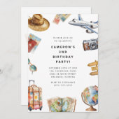 Travel World Birthday Invitation (Devant / Derrière)