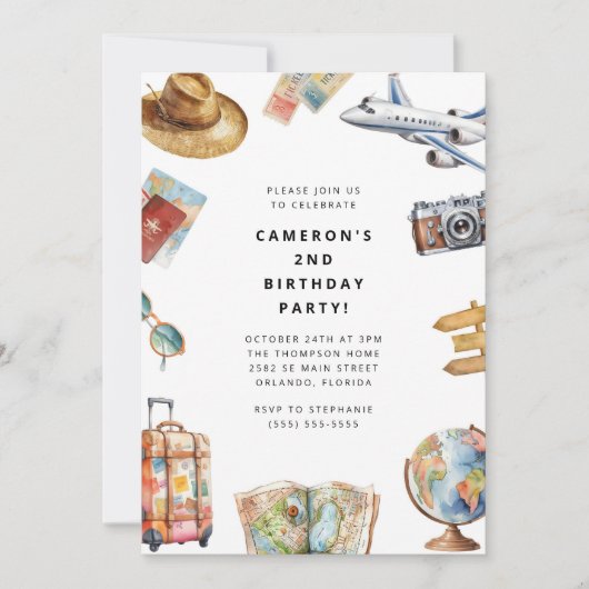 Travel World Birthday Invitation Kaart (Voorkant)