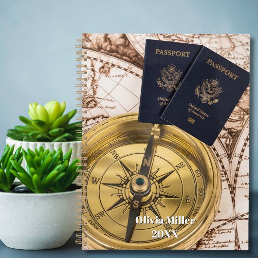 Travel World Map Passport Compass Stylish  Planner