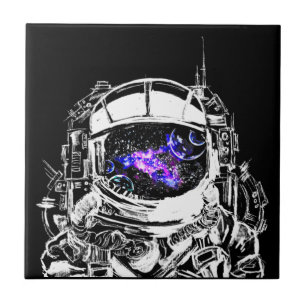 Traveling Astronaut Paarse Galaxy Nebula Tegeltje