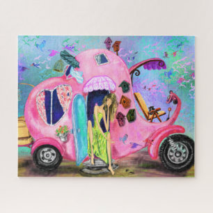 Traveling Girl Pink Elephant Motorhome Puzzle Legpuzzel