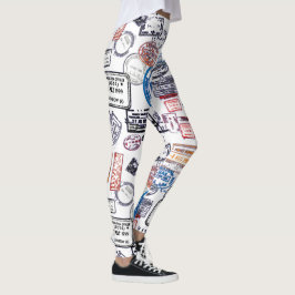 Traveling Voman Visa Stamps Pattern Leggings
