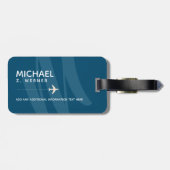 Travellernaam op blauw Bagagelabel (Achterkant horizontaal)