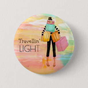 Travellin’ Light Typography Fun Luggage Design Ronde Button 5,7 Cm