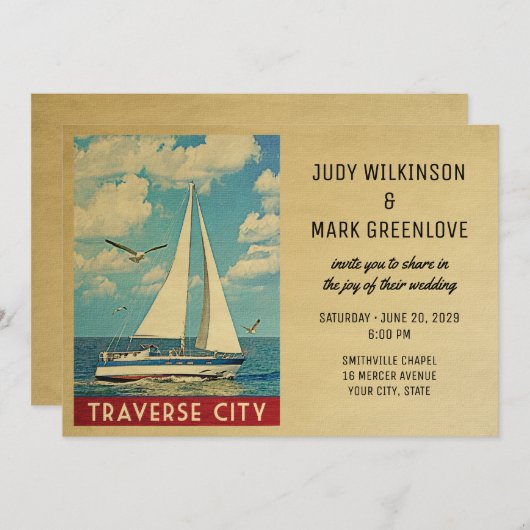 Traverse City Faire-part de mariage Voilier (Devant / Derrière)