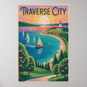 Traverse City Lake Michigan Illustratie Reis Poster