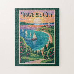 Traverse City Lake Michigan Illustratie Reizen Legpuzzel