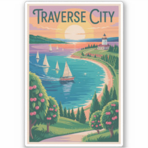 Traverse City Lake Michigan Illustratie Reizen Sticker