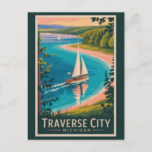 Traverse City Michigan Illustratie Reis Kunst Briefkaart