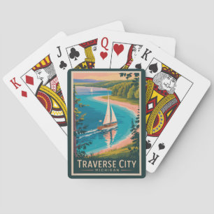 Traverse City Michigan Illustratie Reis Kunst Pokerkaarten