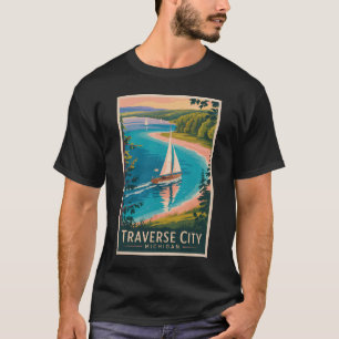 Traverse City Michigan Illustratie Reis Kunst T-shirt