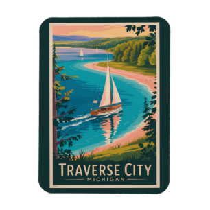 Traverse City Michigan Illustratie Reiskunst Magneet