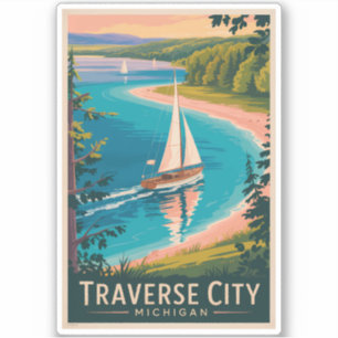 Traverse City Michigan Illustratie Reiskunst Sticker