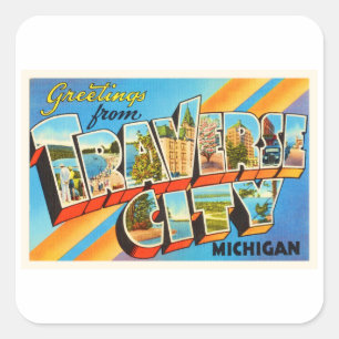 Traverse City Michigan MI Vintage Reizen Souvenir Vierkante Sticker