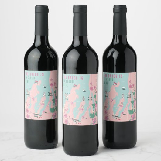 Traverse stad op Cloud Wine Bachelorette Wijn Etiket (Flessen)