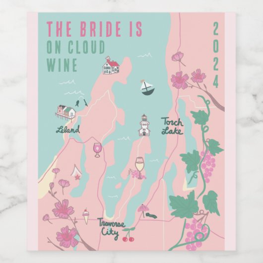 Traverse stad op Cloud Wine Bachelorette Wijn Etiket (Enkel label)