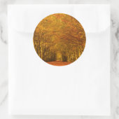 Traverser la forêt en automne autocollant rond (Sac)