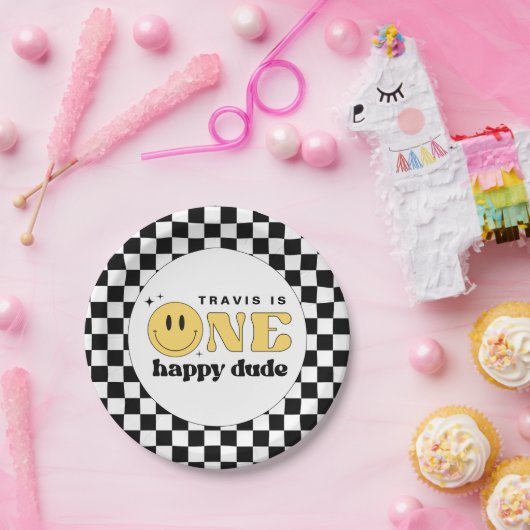 TRAVIS One Happy Dude Smile Gezicht Verjaardag Papieren Bordje (Feest)