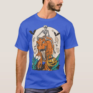 Tre Skeleton Rider Spooky Dinosaur Halloween Pumpk T-shirt
