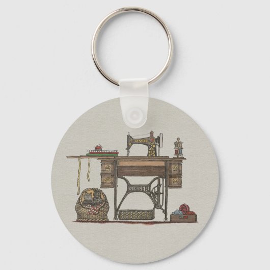 Treadle Sewing Machine & Kittens Sleutelhanger (Voorkant)