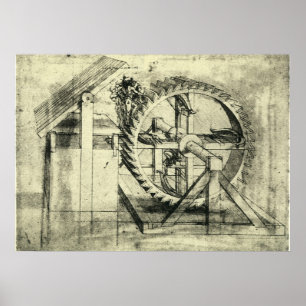 Treadmill Powered Crossbow door Leonardo da Vinci Poster