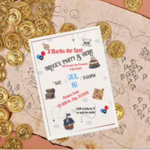 Treasure Map Pirate verjaardagsfeestje Kaart